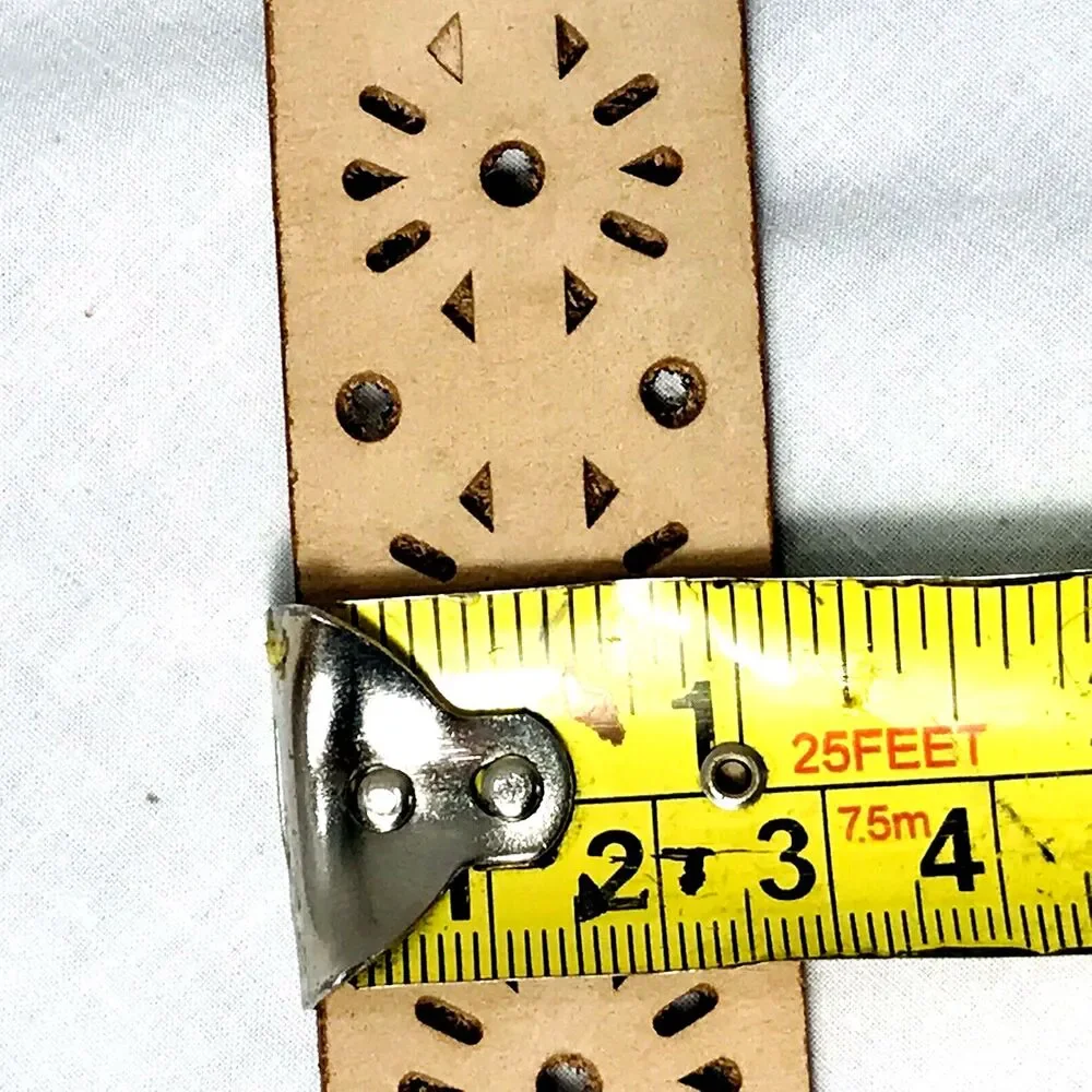 Leather Cut-Out Skinny Belt NEW M L Men Women Tan Beige 43 Waist 26 - 41